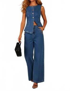 NEW EMBERLOOM structured denim vest in blue
